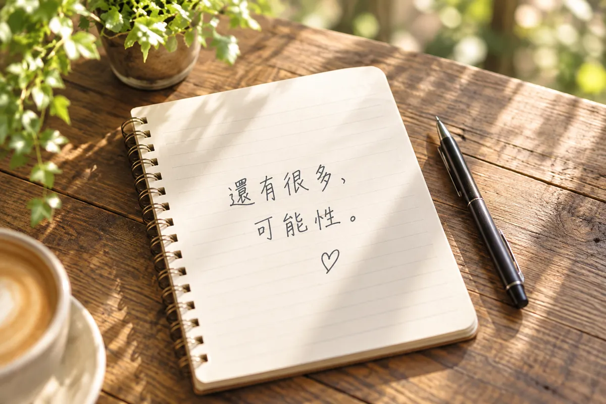 陽光下的筆記本，手寫著還有很多可能性